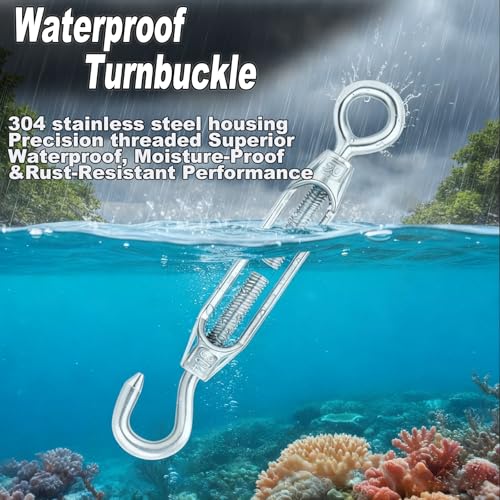 6 PCS M6 Hook and Eye Turnbuckles for Cables Wire Rope Tension | Made of 304 Stainless Steel, Corrosion Resistant & Easy to Use,220lbs Rated,Industrial Shade Sail Rigging - size: 6PCS-M6-OC