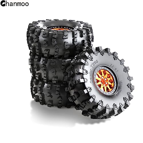 2.2 RC Crawler Tires OD 5.91'' and Beadlock Wheels Rims Set (Orange) | Soft Rubber Mud All Terrain Tyres For 1/10 1/8 Crawler Car Truck Traxxas TRX4 Axial SCX10 II Tamiya Gen8 4PCS - color: Orange
