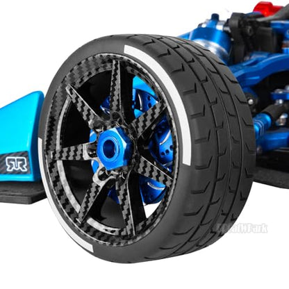 RC Highway Tires Wheel for 1/7 Infraction 6S BLX/Limitless,1/8 Typhon 6s BLX,7 Spokes Wheel Rim & Rubber Highway Tires RC Drift Tires,Black Carbon Surface (New) - color: (Black)carbon Surface - (4pcs Highway Tires)
