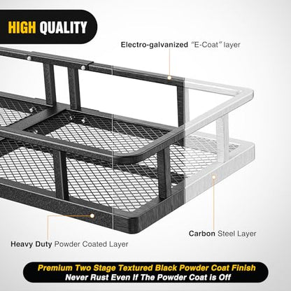 Nilight 60" x 20"x 7.87" Folding Carrier Fits 2-Inch Receiver 500 Lbs Capacity Bag Net Ratchet Straps Lock Stabilizer for SUV Pickup RV Van - style: 20"x 60"x 7.87", w/Bag,Net,Straps