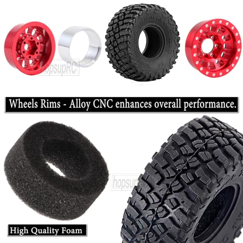Aluminum 1.0in Beadlock RC Wheels for 1/18 1/24 TRX4M,SCX24,FCX24 RC Crawler,4pcs RC Truck Tires,Red - color: Red(4pcs)