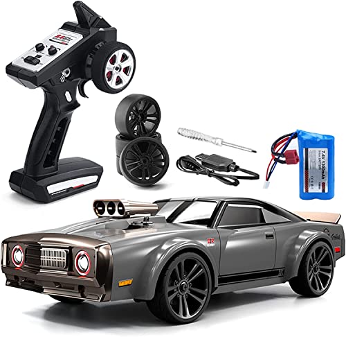 GoolRC 1:16 Scale RC Drift Car, 4WD 35KM/H High Speed Remote Control Racing Car, 2.4GHz Drifting for Adults with Cool LED Lights and Extra Drift Tires (Blue) - color: Blue, size: 1 Battery