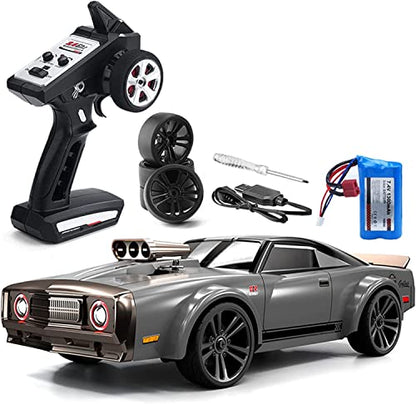 GoolRC 1:16 Scale RC Drift Car, 4WD 35KM/H High Speed Remote Control Racing Car, 2.4GHz Drifting for Adults with Cool LED Lights and Extra Drift Tires (Blue) - color: Blue, size: 1 Battery