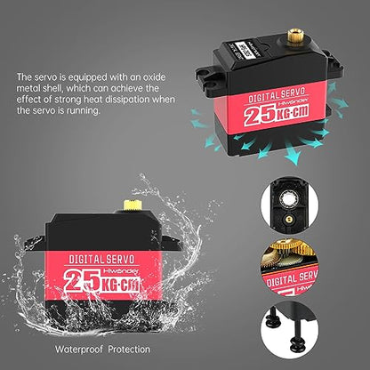 25KG Digital Servo Motor High Torque PWM Servo, Waterproof Full Metal Gear Steering Servo for Robotic Arms and DIY Robot Making, Digital Servo with 25T Servo Horn, Control Angle 180°