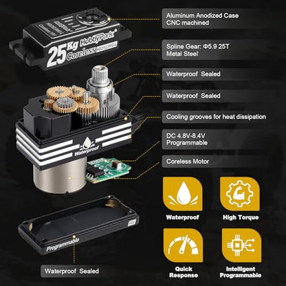 HobbyPark Low Profile Servo 0.05sec Fast High Speed Steering Servo Coreless 25kg fit 1/8 1/10 RC Touring Cars Race Drift for Tamiya XRAY Yokomo Team Associated Xpress Serpent Kyosho MST Mugen Infinity