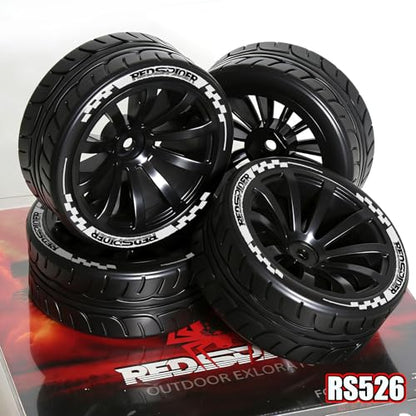 STMU 2.56" RC On-Road Tires & Wheel Set Rubber Tires with Plastic Rims 12mm Hex Compatible with 1/10 Scale Touring Cars HSP Tamiya Kyosho Traxxas Sakura WLtoys (Black) - color: Black