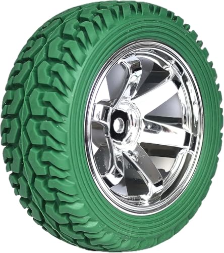 4PCS 75mm Rubber Tires and 6Spokes Plastic Wheel Rims Tyre for 1/10 RC On-Road Drift Racing Car 1:14 1:16 Rally Car for Tamiya Kyosho HPI HSP TT02 Upgrades Parts (Green Silver) - color: Green Silver