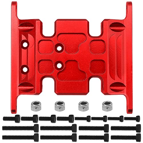 Aluminum Center Transmission Skid Plate Mount Gearbox Mount Base Compatible with Axial SCX10 1/10 RC Rock Crawler Car (Red) - color: Red