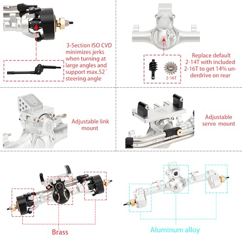MEUS RACING Mullet Setup SCX24 V2 Axles with 3-Section CVD for Axial 1/24 SCX24 RC Crawler (Silver) - color: Silver