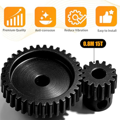 3-Pack Steel Metal 0.8M 5mm Pinion Motor Gear Sets 15T Compatible with HPI Kyosho Losi Axial Tamiya 1/8 1/10 RC Car Monster Truck Buggy, 0.8 Module Gear for Traxxsa Arrma - style: 3Pcs 15T
