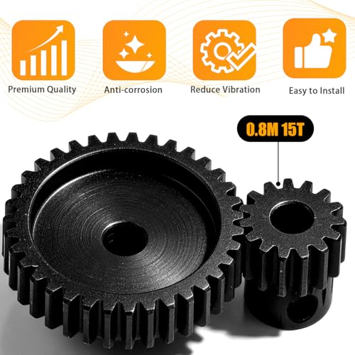 3-Pack Steel Metal 0.8M 5mm Pinion Motor Gear Sets 15T Compatible with HPI Kyosho Losi Axial Tamiya 1/8 1/10 RC Car Monster Truck Buggy, 0.8 Module Gear for Traxxsa Arrma - style: 3Pcs 15T
