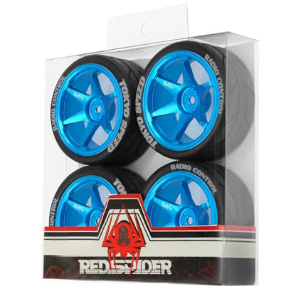 REDSPIDER 12mm Hex RC Wheels and Tires Metal Wheel Rims OD2.56'' RC Rally Racing Tyres for Tamiya TT01 TT02 XV01 TA06 A959 PTG2 HPI KYOSHO PTG2 Traxxas 1:10 Street Touring Drift Car (Blue) - color: Blue