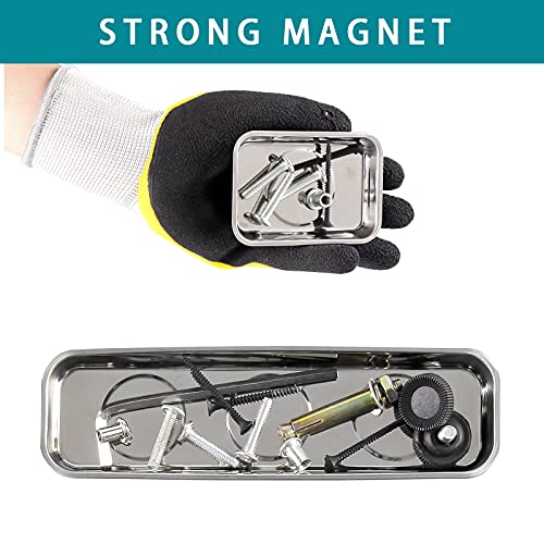 3 Pieces Magnetic Trays Set Stainless Steel Magnet Tool Tray Parts Holder for Screws, Sockets, Bolts, Pins, Mechanic's and Automotive - size: 3 Pieces Set (3.7" x 2.5" + 8.9" x 2.5")