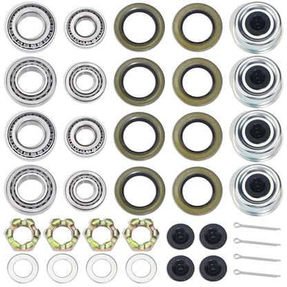 4Sets 25580 14125A Trailer Hub Bearings Kit for 7000 lb D42 Axle | with 21333TB/10-10 22333TB/10-36 Grease Seals, 2.72'' Dust Caps, Cotter Pins, Castle Nuts & Washers, for #42 Tapered Spindle - size: 4Set 25580 14125A Bearing Kit