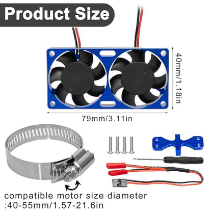 1/7 1/8 1/10 RC Cooling Fan Heat Sink with Adjustable Mount 40-50mm | for 1/7 1/8 1/10 RC Crawler Car 4284 4985 1717, 22000 RPM - style: Blue 40*40mm