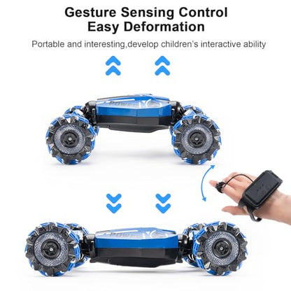 Remote Controlled Gesture Stunt Car,give for 5-12 Kids Birthday Gift | 4WD Drive Hand Remote Control car with 360° Flipping with Light and Music, Children's toys for boys and girls aged 5-12 - color: Deep Blue
