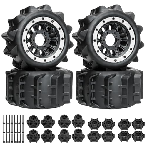 LRFHL 2.8 Beadlock Wheel Tires with 14mm/12mm Hex Adapter for 1/10 RC Car | 4PCS RC Tires Sand Terrain, 1/10 RC Monster Truck, for Traxxas Rustler Stampede Redcat Arrma Vorteks Big Rock Granite - color: White