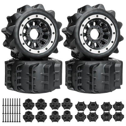 LRFHL 2.8 Beadlock Wheel Tires with 14mm/12mm Hex Adapter for 1/10 RC Car | 4PCS RC Tires Sand Terrain, 1/10 RC Monster Truck, for Traxxas Rustler Stampede Redcat Arrma Vorteks Big Rock Granite - color: White