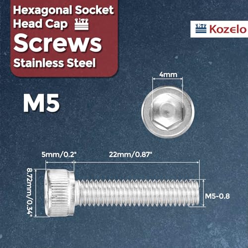 30pcs Socket Head Cap Screws - [M5-0.8 x 22mm] 304 Stainless Steel Allen Socket Drive for Electrical Motor 3D Printing Fan Engine Replacement Use, Silver - size: M5-0.8x22mm
