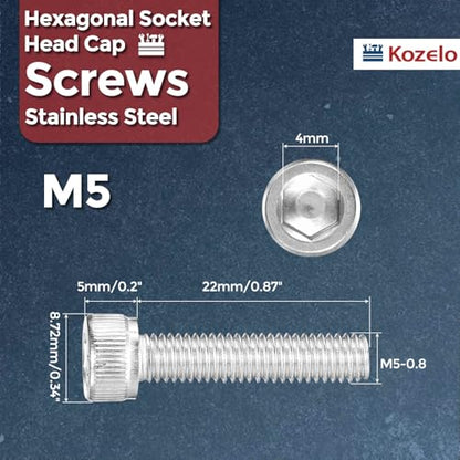 30pcs Socket Head Cap Screws - [M5-0.8 x 22mm] 304 Stainless Steel Allen Socket Drive for Electrical Motor 3D Printing Fan Engine Replacement Use, Silver - size: M5-0.8x22mm