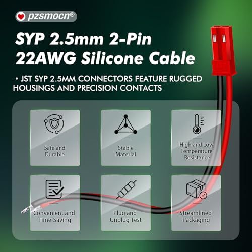 20 Pieces JST SYP 2.5mm 2 Pin 22AWG Flexible Silicone Connector Kit | Premium Automotive Wiring, Heavy Duty Terminals, Reliable Circuit Board, High Temperature Housing, Easy Project Assembly - size: 2-Pin, style: JST-SYP-M