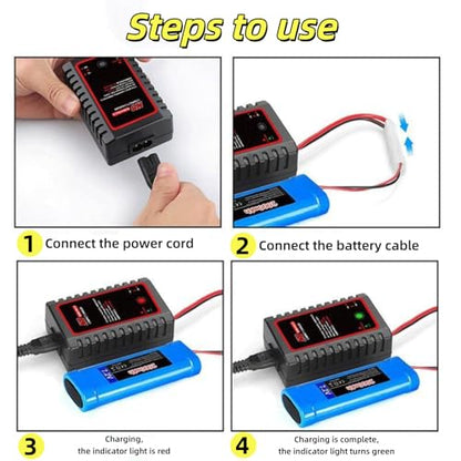 N8 NiMH NiCd Battery Charger for 2-8s Battery Packs, 1A/2A Smart RC Charger with Tamiya Connector & Alligator Clips for RC Cars, Ship Model, Drones, Airsoft