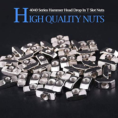 50pcs 4040 Series M3 Thread T Nuts Hammer Head Fastener Nut Sliding T-Nut,Nickel Plated Carbon Steel Nut for 40 Series Aluminum Extrusion Profile T Slot 8mm (4040 Series M3) - size: 4040 Series M3