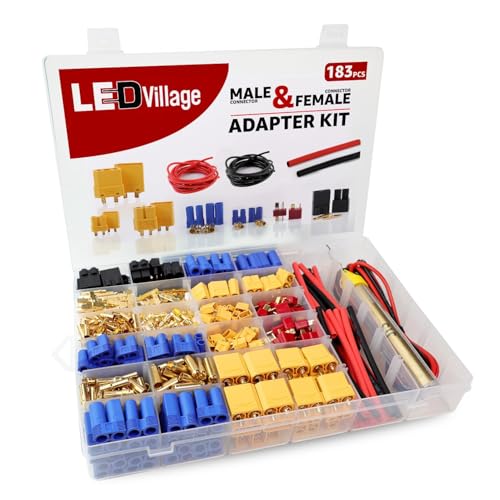 183pcs T-Plug / XT30 / XT60 / XT90 / EC3 / EC5 / TRX Male & Female Plug Adapter Connectors Kit 14 AWG Silicone Wire and Heat Shrink Tubing for RC Lipo Battery ESC Motor - color: 183