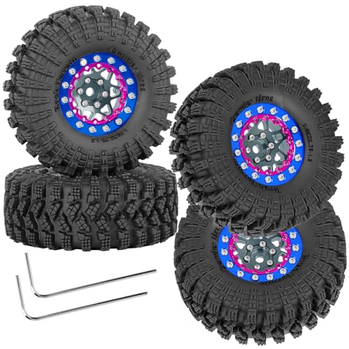 RC 1.3" Beadlock Wheel Tires Set/RC Wheels and Rim for 1/18 1/24 Trx4m SCX24 FCX24 RC Crawler Car,Aluminum 1.3 Wheel Rim Soft Rubber Tires w/Wheels Ring,Titanium - color: Titanium- (Wheel Tires)