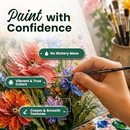 MyArtscape Heavy Body Acrylic Paint Set - 72 x 21ml with 3 Brushes | Rich pigment heavy body acrylic paint with 3 brushes for canvas wood fabric crafts and multi surface projects