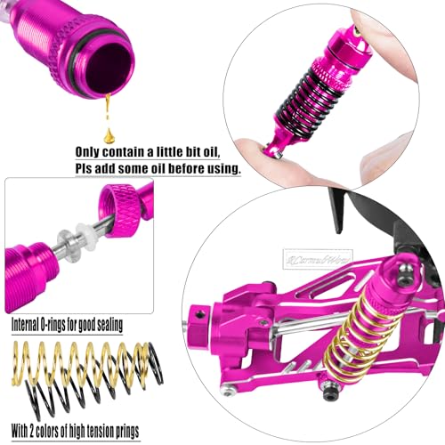 RC Upgrades Part for 1/18 Granite GROM MEGA 380,Front Rear Shock Absorber,Driveshafts CVD,Suspension Arms,Front Steering Block Knuckles & C-Hubs Caster Blocks & Rear Hubs,Pink - color: Pink(1set)