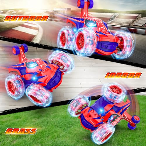 Mafbeanl Remote Control Car Stunt RC Cars 360° Rotating with 2.4GHz Rechargeable Wheel Lights Toys Car Gift for Boys 3 4 5 6 7 8 9 10 11 12 (Red) - color: Red
