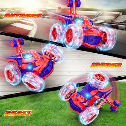 Mafbeanl Remote Control Car Stunt RC Cars 360° Rotating with 2.4GHz Rechargeable Wheel Lights Toys Car Gift for Boys 3 4 5 6 7 8 9 10 11 12 (Red) - color: Red