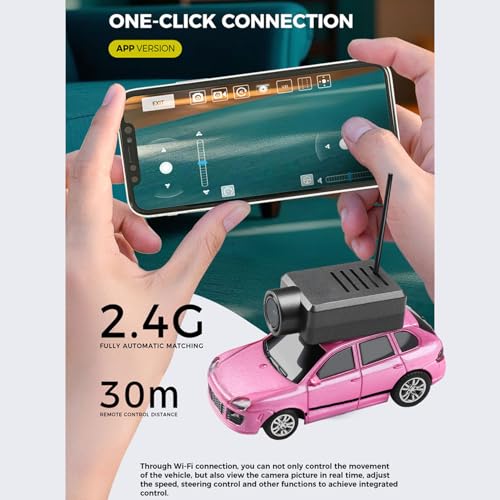 Wltoys Mini RC Car, 1:64 Scale FPV RC Drift Car with 720P HD Camera, 2.4GHz Transmitter, WiFi App Control with Gyro, LED Lights, Mini Racing Toys (Rose Red) - color: Rose Red