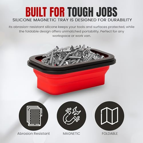 Magnetic Parts Tray Set 3-Pack - Collapsible Silicone Magnetic Tray with Strong Base - Multi-Size (Red) - color: Red