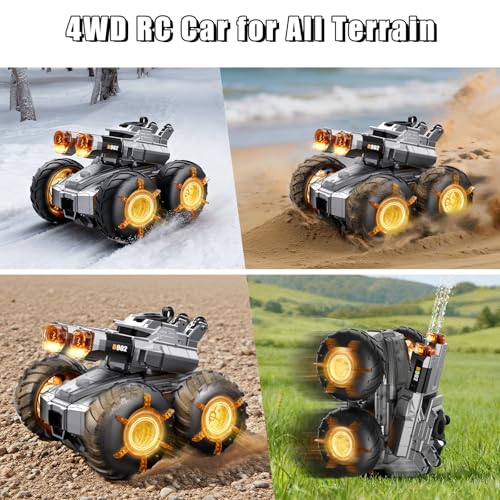 Amphibious Remote Control Car Boat with Water Gun Waterproof RC Cars | 4WD All-Terrain Gesture Sensing Rc Stunt Car RC Monster Trucks Swimming Pool Toys Gifts for 8 9 10 11 12 Year Old Boys Girls - color: Orange