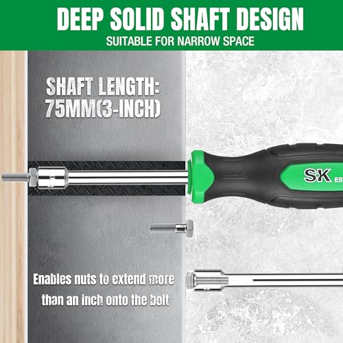 SK 7-Piece Metric Nut Driver Set, 5-11 mm, 3-Inch Deep Long Solid Shaft | Heat-Treated Chrome Plating Shaft,Premium CR-V Steel, SureGrip Handle - size: Metric