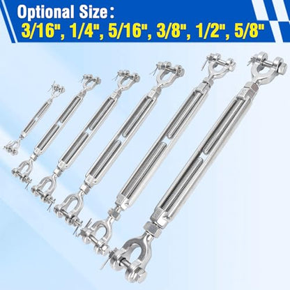 5/16" Turnbuckle Kit Stainless Steel Jaw and Jaw Heavy Duty Turnbuckles for Cables Wire, Shade Sail Hardware, Zipline, Outdoor Applications, Cable Traction 1200 Lbs Working Load Limit(1 Pack) - size: 1 PACK 5/16" Jaw and Jaw Turnbuckle