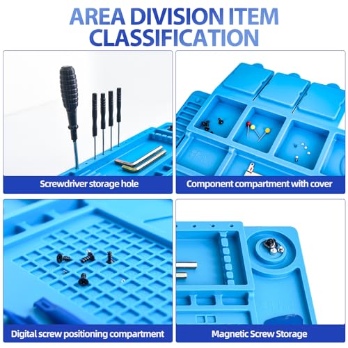 Silicone Soldering Mat 932°F Heat Resistant Repair Pad | Heat-resistant silicone mat with magnetic zones, screw slots and compartments for organized phone, laptop and PCB repairs.