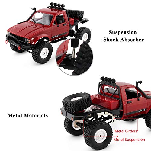 RC Crawler Offroad RC Truck WPL C14 RC Rock Crawler 1/16 Scale 4x4 Waterproof Remote Control Trucks with LED Lights, 2.4G RTR Hobby RC Pickup for Adults