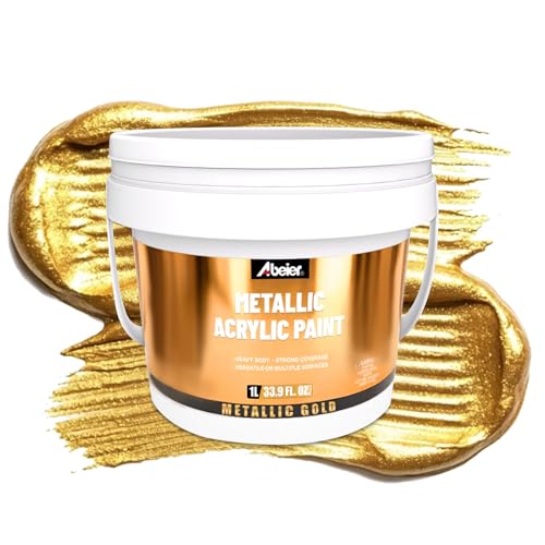 ABEIER Metallic Golden Yellow Acrylic Paint, 1L / 33.9 oz, Bulk Heavy Body Gold Leaf Paint, Acid-Free & Quick-Drying Gold Paint for Canvas, Wood, Metal, Furniture, DIY Crafts