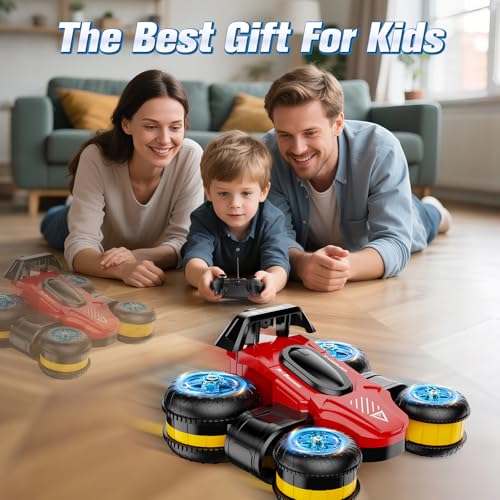 High Speed Drift RC Stunt Deformation Car, Red and Yellow - color: Red and Yellow