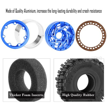 1.3 Dually Beadlock Wheels Tires for RC Crawler Car 1/18 TRX4M Ascent-18,1/24 SCX24 FCX24,RC Off Road Buggy Rally Truck Wheel and Tires,Adjustable Offset Wheels,7mm Hex Rim,Blue Brown - color: Blue Brown - (4pcs 1.3 Beadlock Tires)