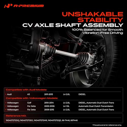 A-Premium Front Right Passenger Side CV Axle Shaft Assembly | Compatible with Volkswagen Jetta 2005-2006/2009-2015, Golf 2010-2014 & Audi A3 2011-2013, 1.9L 2.0L DIESEL