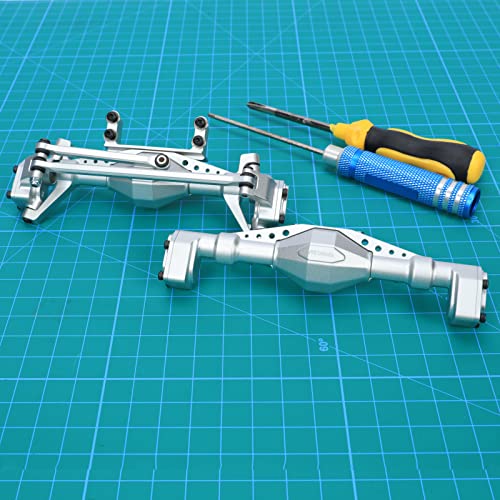 RCAWD Front & Rear Axle Housing Without Gears, Rear & Steering Axle Assembled Upgrades for 1/18 Axial UTB18 Capra Trail Buggy Crawlers Aluminum Parts AXI218001 Silver - color: Silver