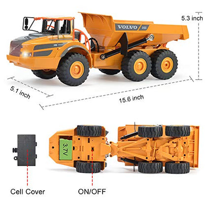 DOUBLE E Volvo RC Dump Truck Toy for Kids, Articulated Hauler, Remote Control Construction Toys Vehicles with Lights, Birthday Gifts Ideas for Boys Age 6 7 8 9 10 Year Old and up - color: Yellow