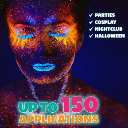 Dome Stroke - Bright Neon (25 gm), Water Activated, Professional UV Glow Blacklight Reactive Face and Body Painting Rainbow Cakes, Hypoallergenic, Safe, 1-Stroke Split Cake - color: Bright Neon
