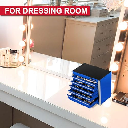 P.I.T. Mini Tool Box,Small Metal Toolbox Organizer with 5 Drawers,Blue | 8.6"W X 4.6"D Cute Size,Q235 Steel,Magnetic Locking Mechanism,PVC Drawer Liners - color: Blue, size: 5-Drawer