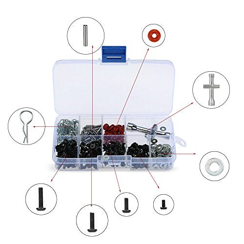 Aoresac 270Pc Machine Screws Set, Metal Material Fasteners Kit with Handy Reusable Plastic Container, Various Sizes Wrench for 1/10 HSP RC Car Tool