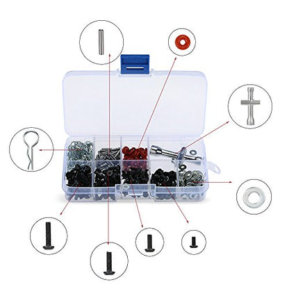 Aoresac 270Pc Machine Screws Set, Metal Material Fasteners Kit with Handy Reusable Plastic Container, Various Sizes Wrench for 1/10 HSP RC Car Tool